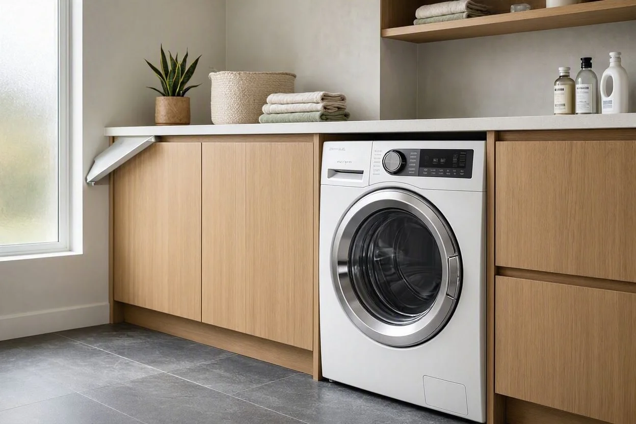 Front-load washing machine in a bright home laundry room - Washer Repair by Universal Appliance Repair in Sherman Oaks